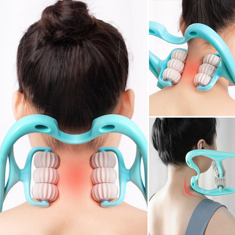 Cervical Neck Massager Roller | 6 Rotating Massage Heads | Relieves Shoulder and Neck Tension Anytime Anywhere