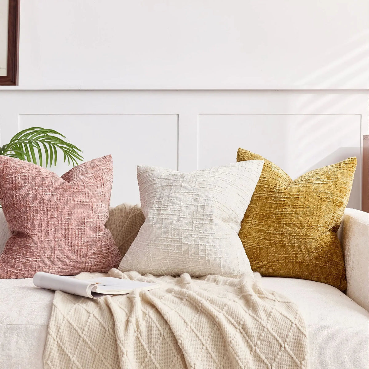 Chenille Cushion Cover, Bamboo-Weave Texture | 40cm x 40cm to 60cm x 60cm, 7 Colours | Soft, Easy-Care Chenille Fabric