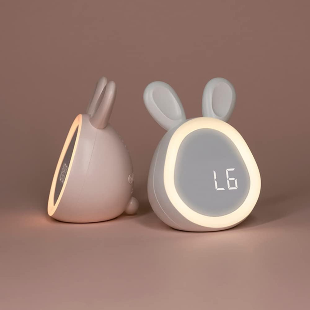 Children's Alarm Clock Bunny Night Light | Quiet Operation, Colour-Changing LED | USB Rechargeable, Pink or White