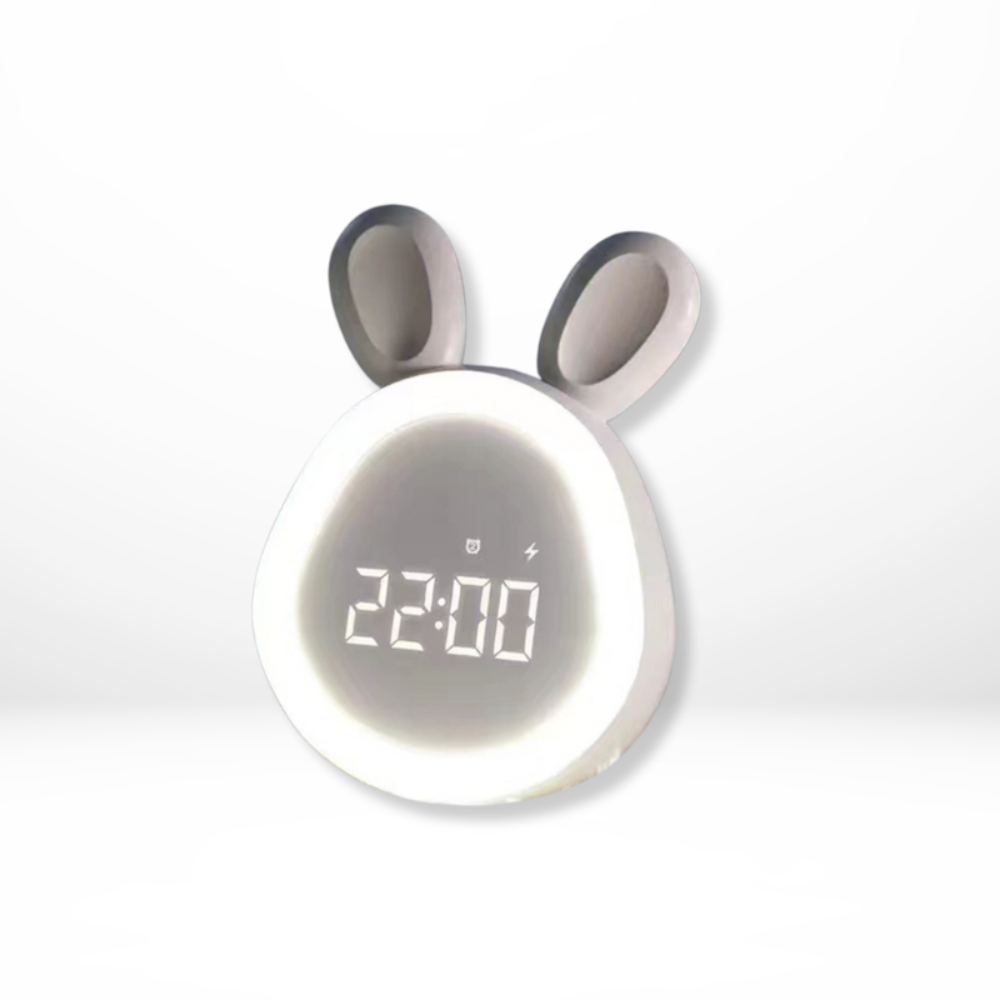 Children's Alarm Clock Bunny Night Light | Quiet Operation, Colour-Changing LED | USB Rechargeable, Pink or White