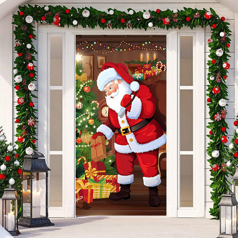 Christmas Door Cover Washable Reusable Fabric with 28-Second Install