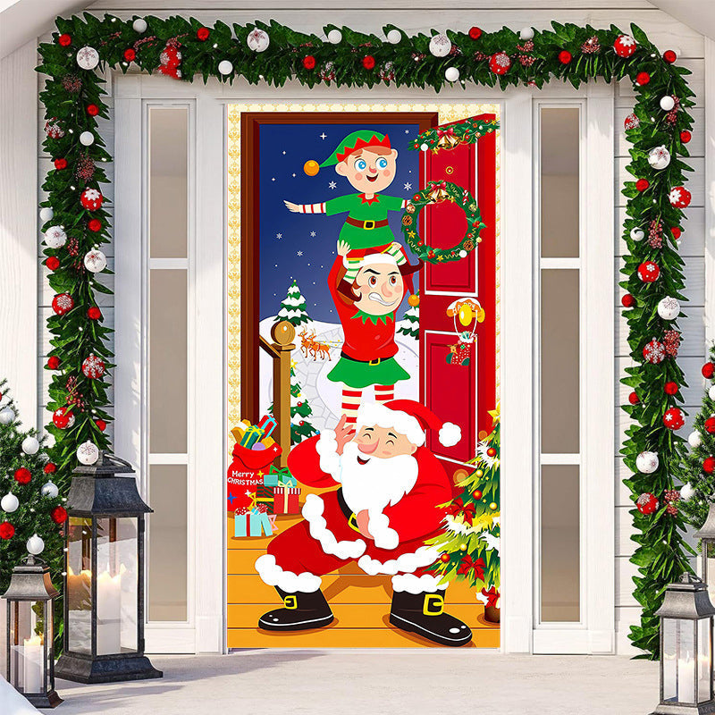 Christmas Door Cover Washable Reusable Fabric with 28-Second Install