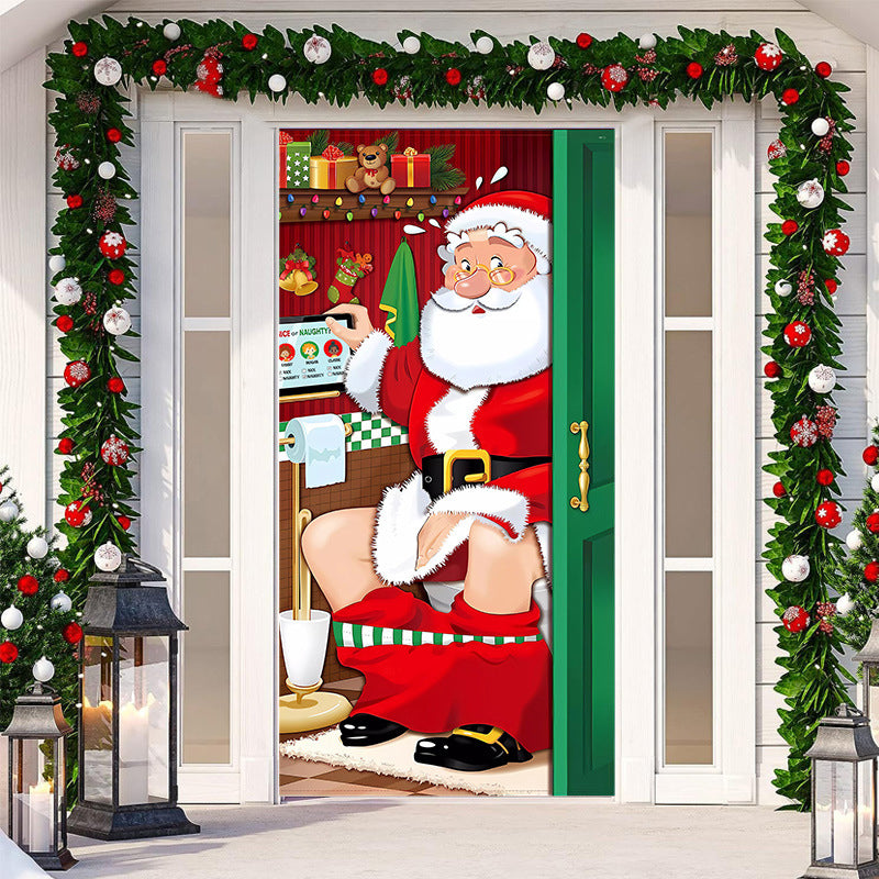 Christmas Door Cover Washable Reusable Fabric with 28-Second Install