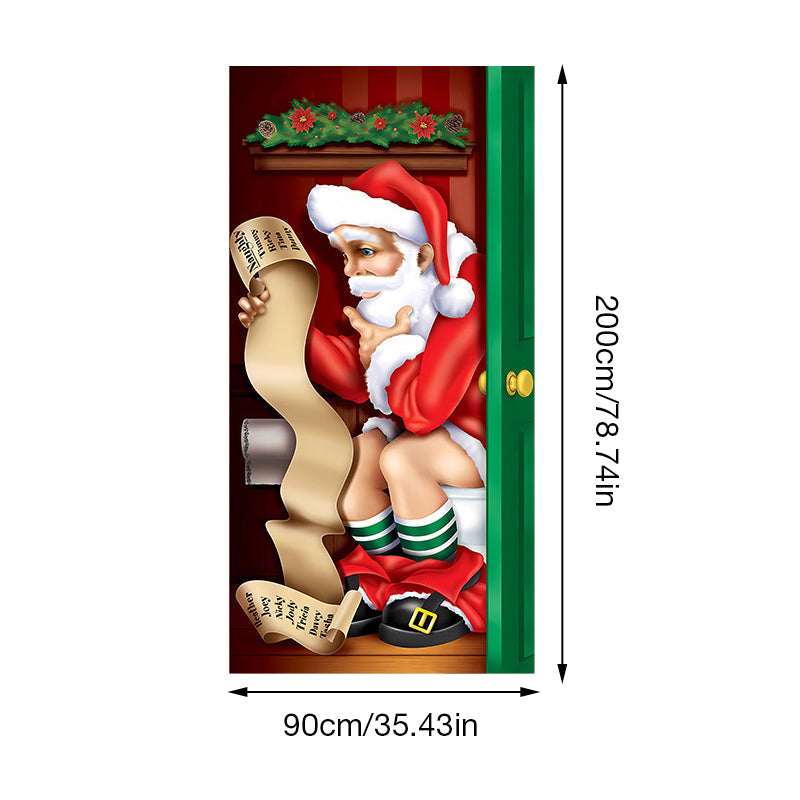 Christmas Door Cover Washable Reusable Fabric with 28-Second Install