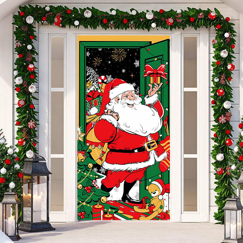 Christmas Door Cover Washable Reusable Fabric with 28-Second Install