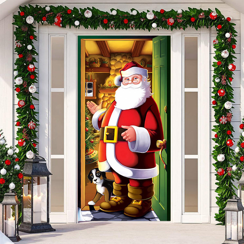 Christmas Door Cover Washable Reusable Fabric with 28-Second Install