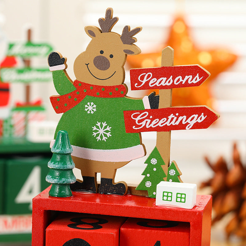 Christmas Ornament Calendar Wooden Desk Decor with Countdown Numbers