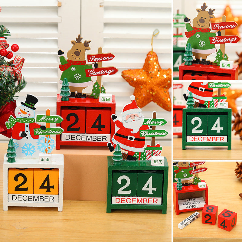 Christmas Ornament Calendar Wooden Desk Decor with Countdown Numbers