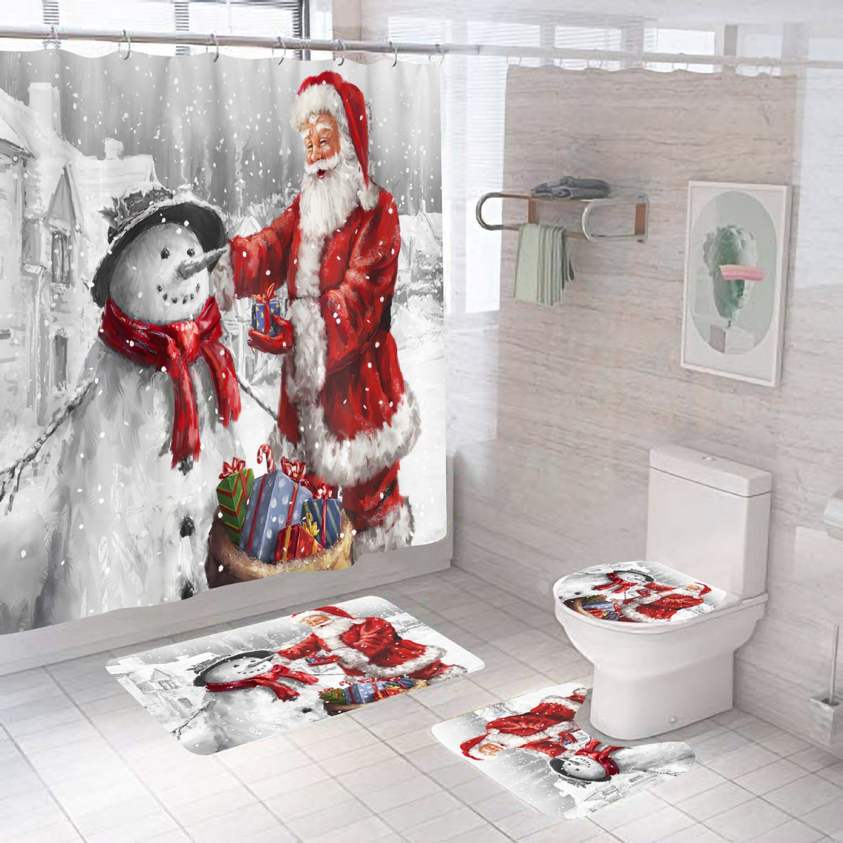 Christmas Shower Curtain Festive Print | Waterproof Polyester | Mould Resistant, Anti-Bacterial, Thick Bathroom Curtain