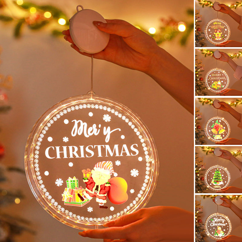 Christmas Window Hanging Lights | Suction Cup Silhouette with Battery-Powered LED | Acrylic Design, Multiple Festive Styles