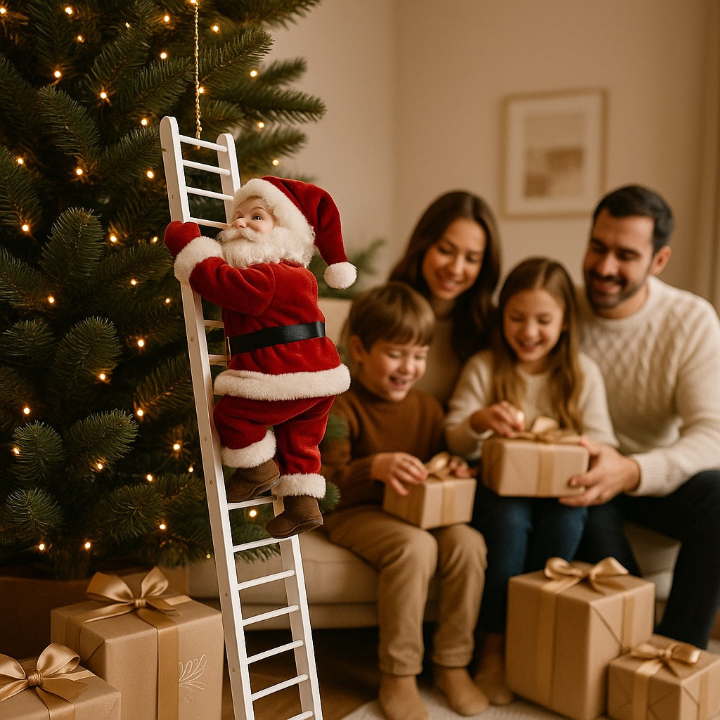 Climbing Santa Rope Ladder Decoration | Battery-Operated Festive Figure with Climbing Motion | Fun Wall Decor for Christmas