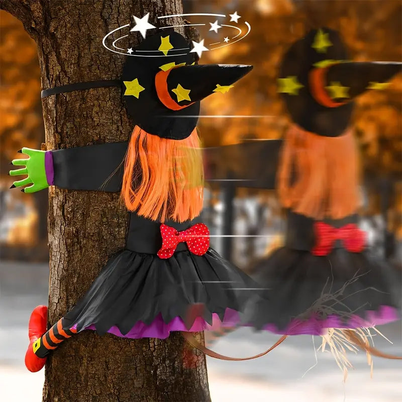 Climbing Witch Tree Decoration Halloween | Orange Hair Detail, Lightweight Build | Indoor & Outdoor Hanging Pendant Decor