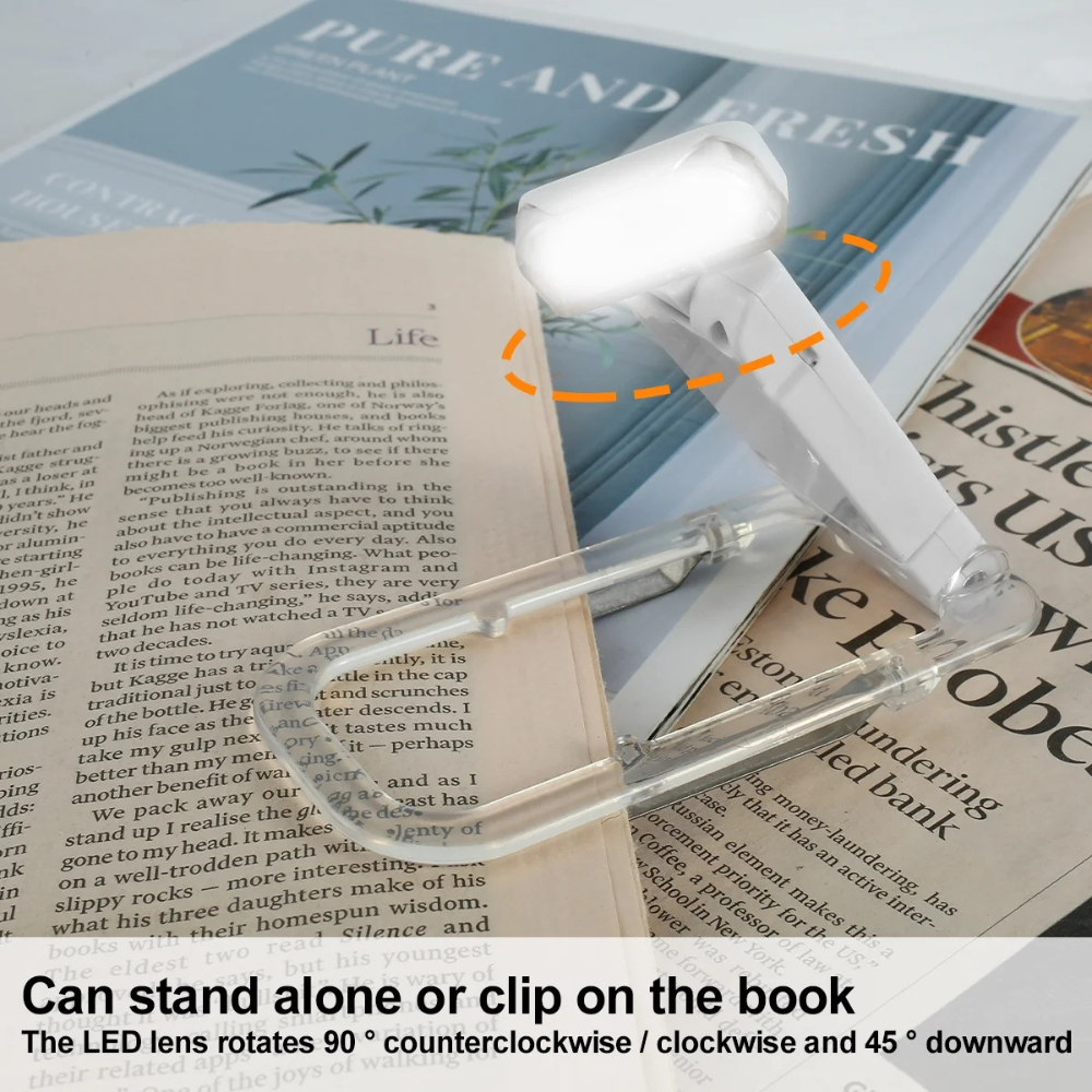 Clip-On LED Reading Light | 3 Brightness & 3 Colour Temperature Settings | USB Rechargeable with 6-Hour Battery Life