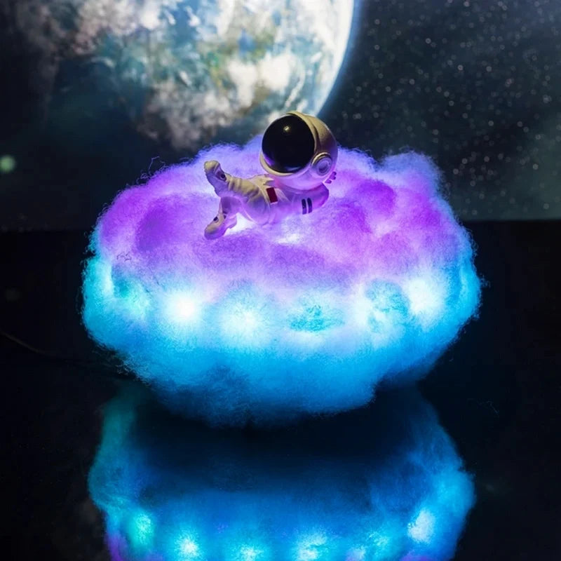 Cloud Lamp with Astronaut Figure, ABS and Cotton, 20 cm | 12 Colour LED, Remote Control | Cosy Ambient Night Light