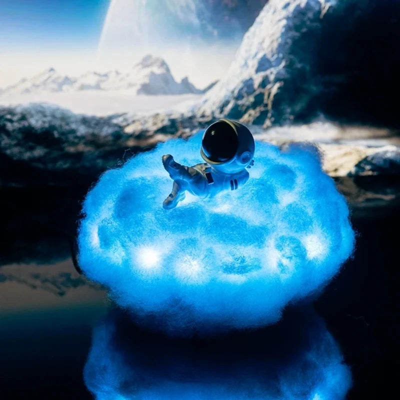 Cloud Lamp with Astronaut Figure, ABS and Cotton, 20 cm | 12 Colour LED, Remote Control | Cosy Ambient Night Light