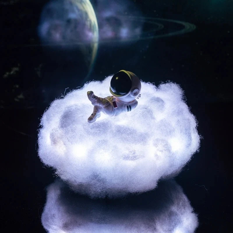 Cloud Lamp with Astronaut Figure, ABS and Cotton, 20 cm | 12 Colour LED, Remote Control | Cosy Ambient Night Light