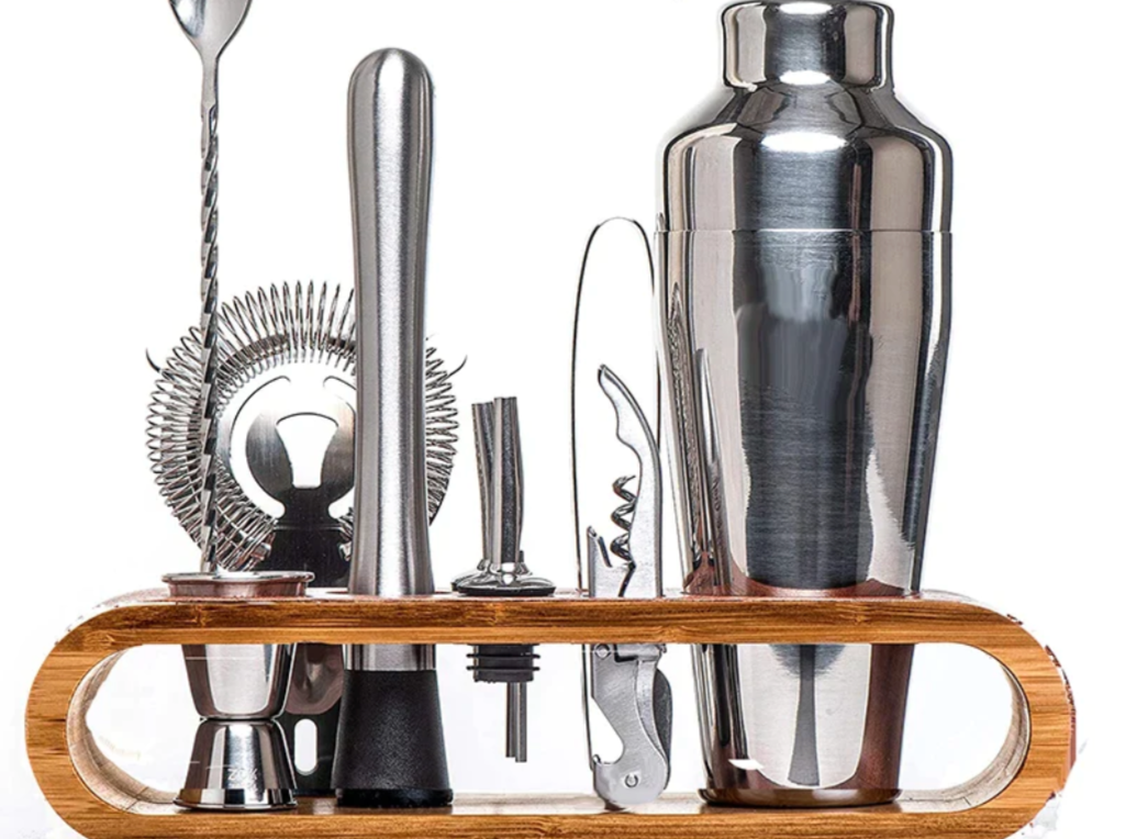 Cocktail Shaker Set | Curved Stand, Full Tool Lineup