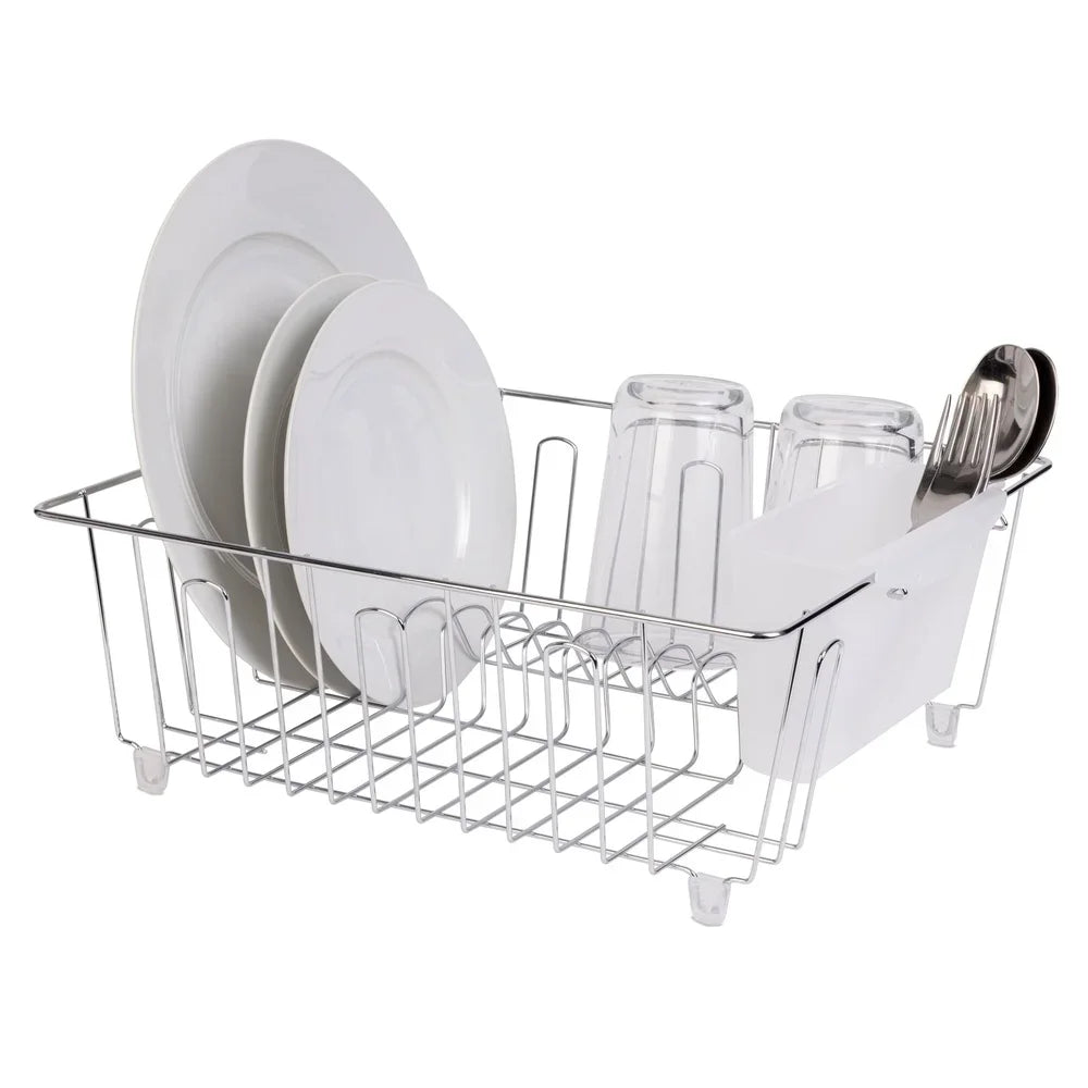 Compact Dish Rack | Wire Frame And Clip-On Cutlery Cup