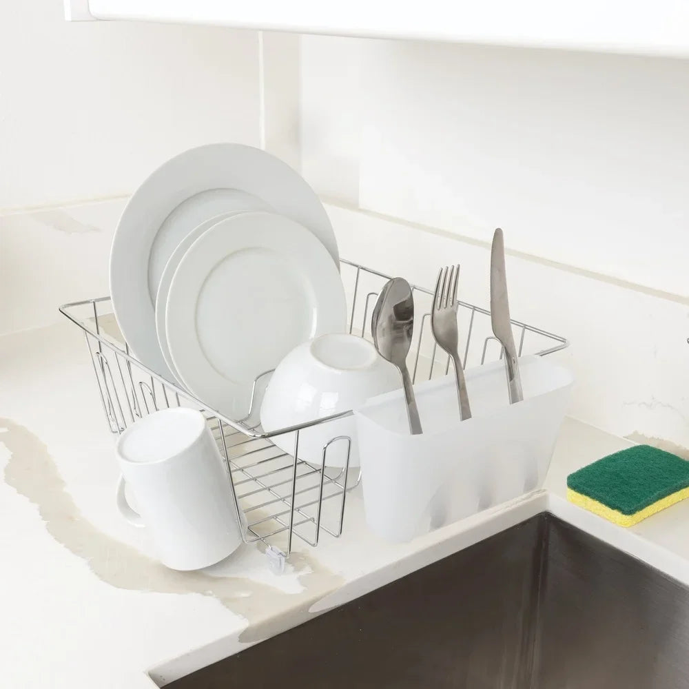 Compact Dish Rack | Wire Frame And Clip-On Cutlery Cup