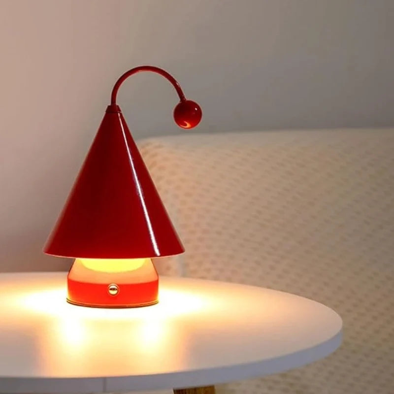 Cordless Cone Table Lamp, Iron & Acrylic | 3 Colours, Stepless Dimming | Rechargeable, Up to 6 Hours
