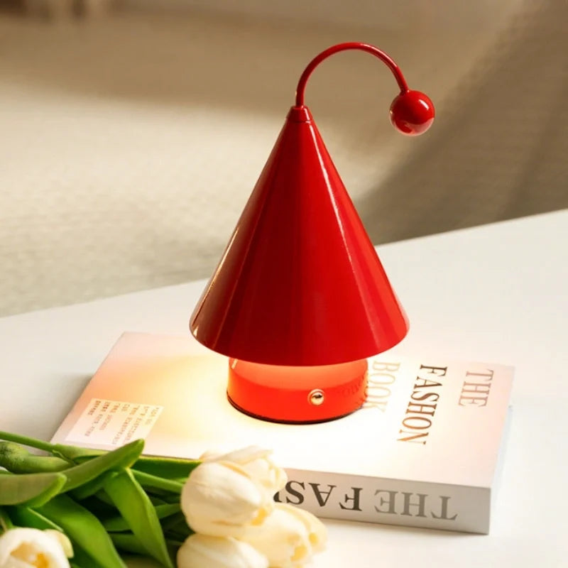 Cordless Cone Table Lamp, Iron & Acrylic | 3 Colours, Stepless Dimming | Rechargeable, Up to 6 Hours
