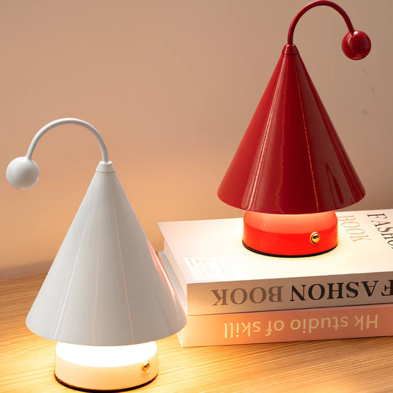 Cordless Cone Table Lamp, Iron & Acrylic | 3 Colours, Stepless Dimming | Rechargeable, Up to 6 Hours