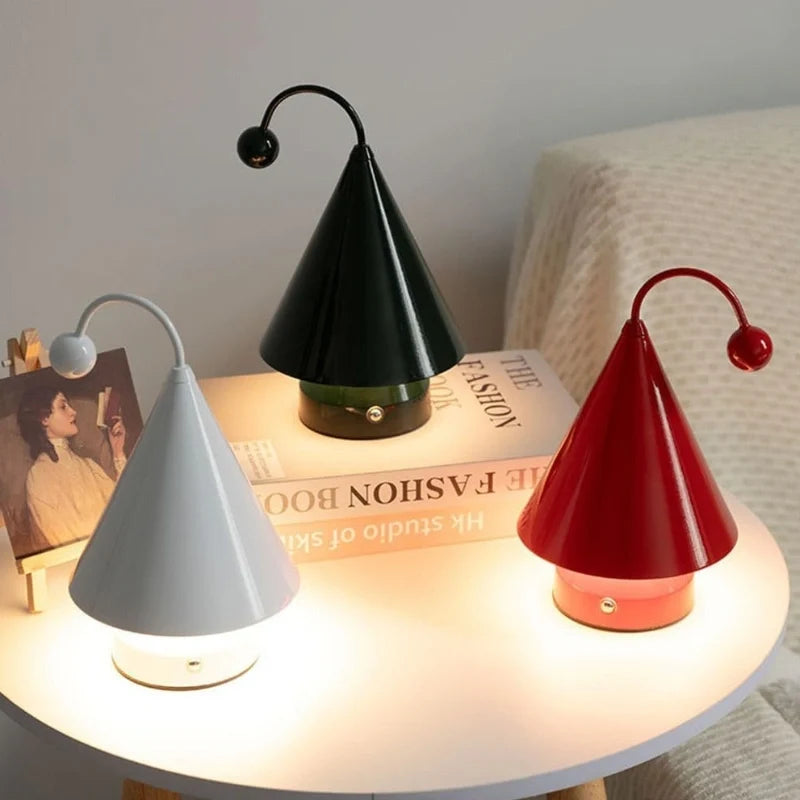 Cordless Cone Table Lamp, Iron & Acrylic | 3 Colours, Stepless Dimming | Rechargeable, Up to 6 Hours