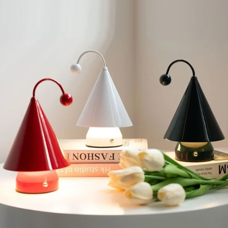 Cordless Cone Table Lamp, Iron & Acrylic | 3 Colours, Stepless Dimming | Rechargeable, Up to 6 Hours