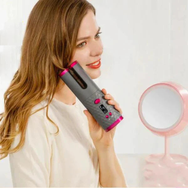 Cordless Curling Iron Rechargeable Ceramic LCD Display with USB-C Charging
