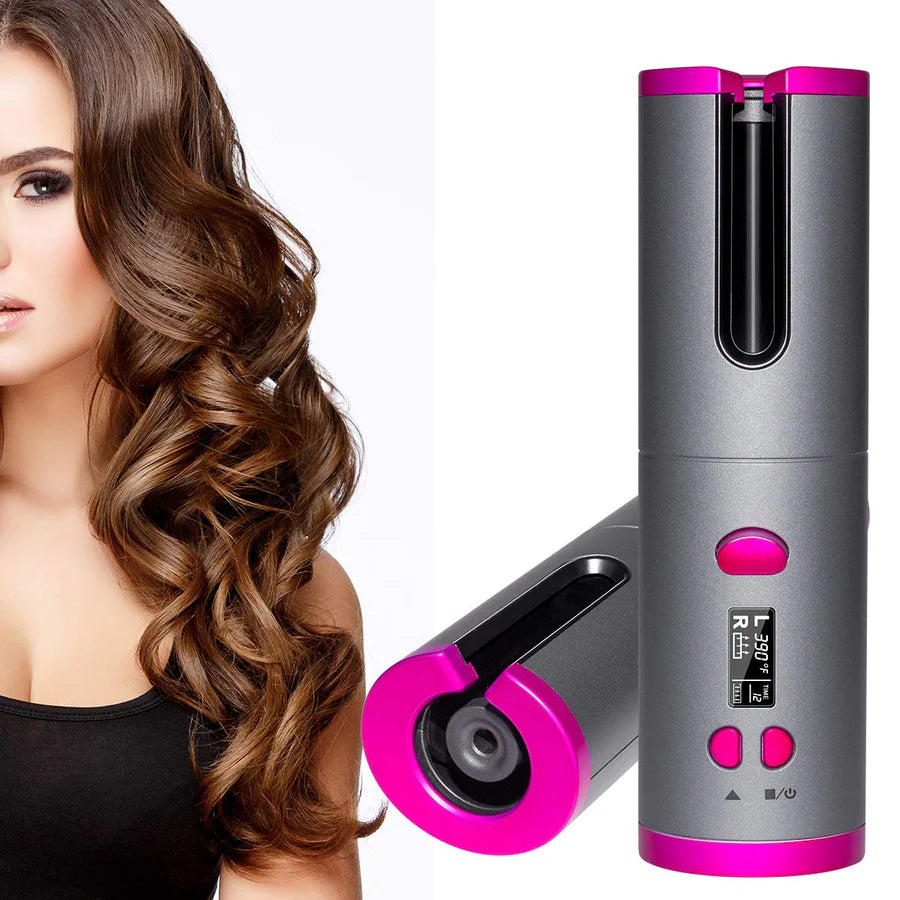 Cordless Curling Iron Rechargeable Ceramic LCD Display with USB-C Charging