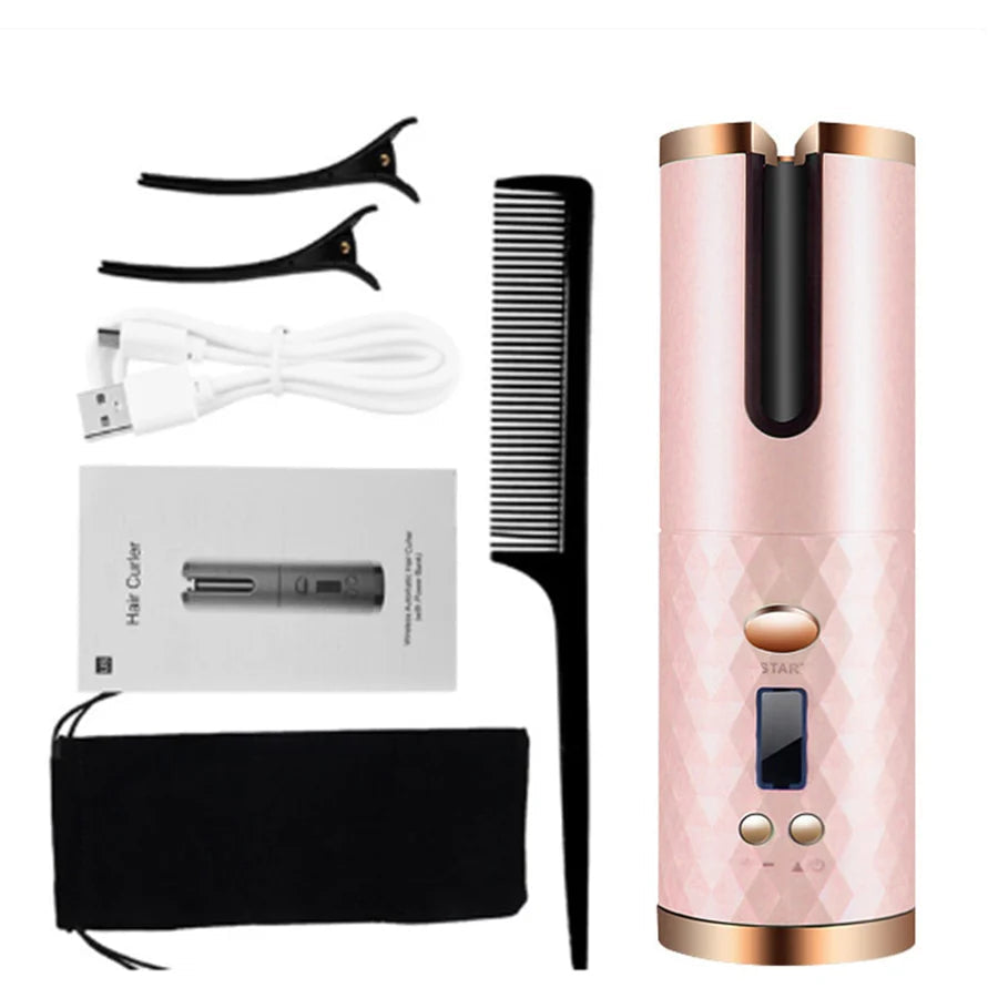 Cordless Curling Iron Rechargeable Ceramic LCD Display with USB-C Charging