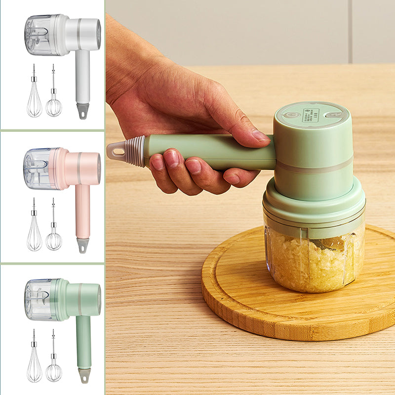 Cordless Electric Mixer with Whisk, Chopper & Blender | USB Rechargeable, 3 Speeds + Turbo | Splatter-Free Mixing & Chopping