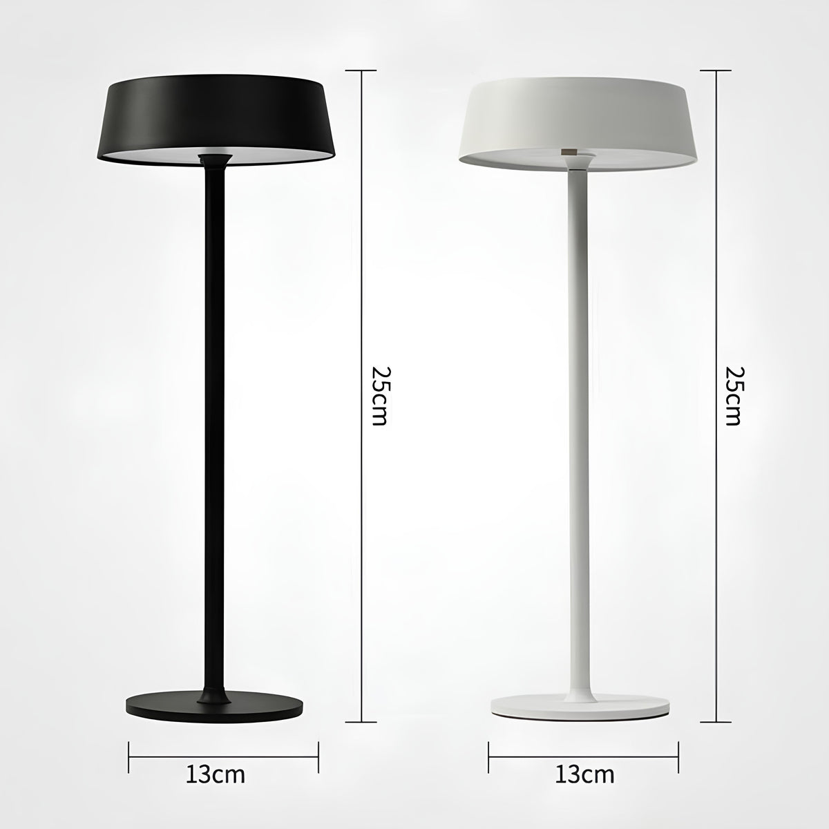 Cordless Rechargeable Table Lamp, Iron Build, 25 x 13 cm | Black, White or Brown | Dimmable with 3 Lighting Modes