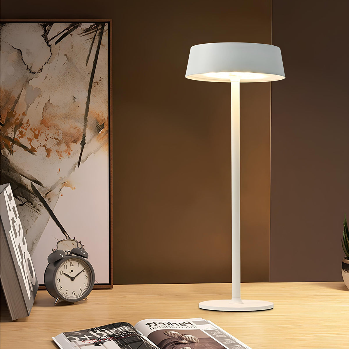 Cordless Rechargeable Table Lamp, Iron Build, 25 x 13 cm | Black, White or Brown | Dimmable with 3 Lighting Modes
