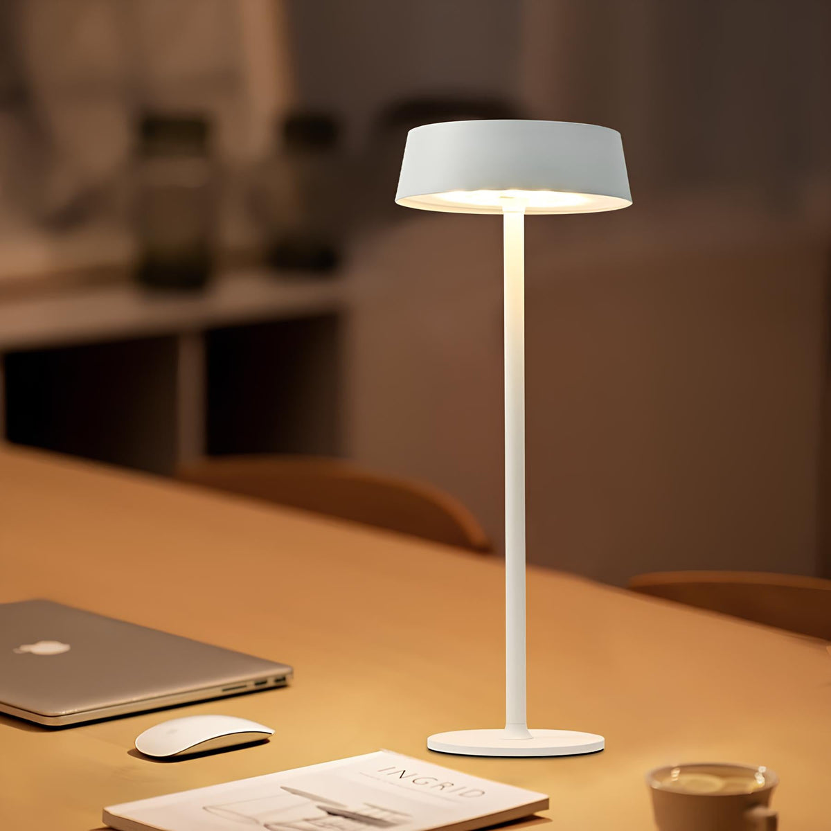Cordless Rechargeable Table Lamp, Iron Build, 25 x 13 cm | Black, White or Brown | Dimmable with 3 Lighting Modes