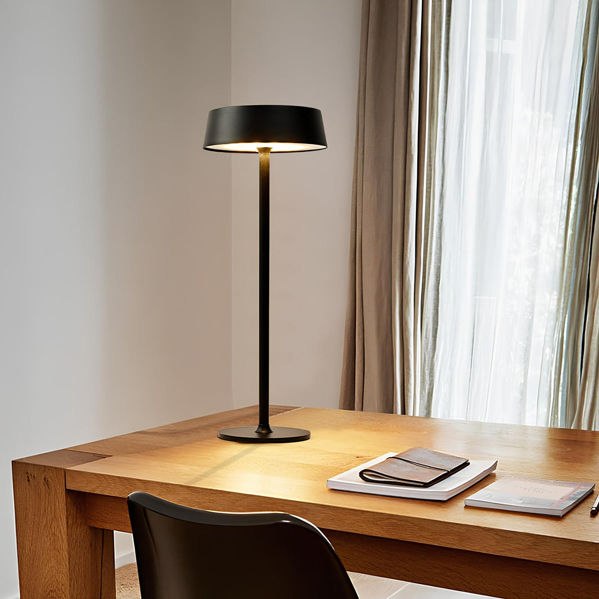 Cordless Rechargeable Table Lamp, Iron Build, 25 x 13 cm | Black, White or Brown | Dimmable with 3 Lighting Modes