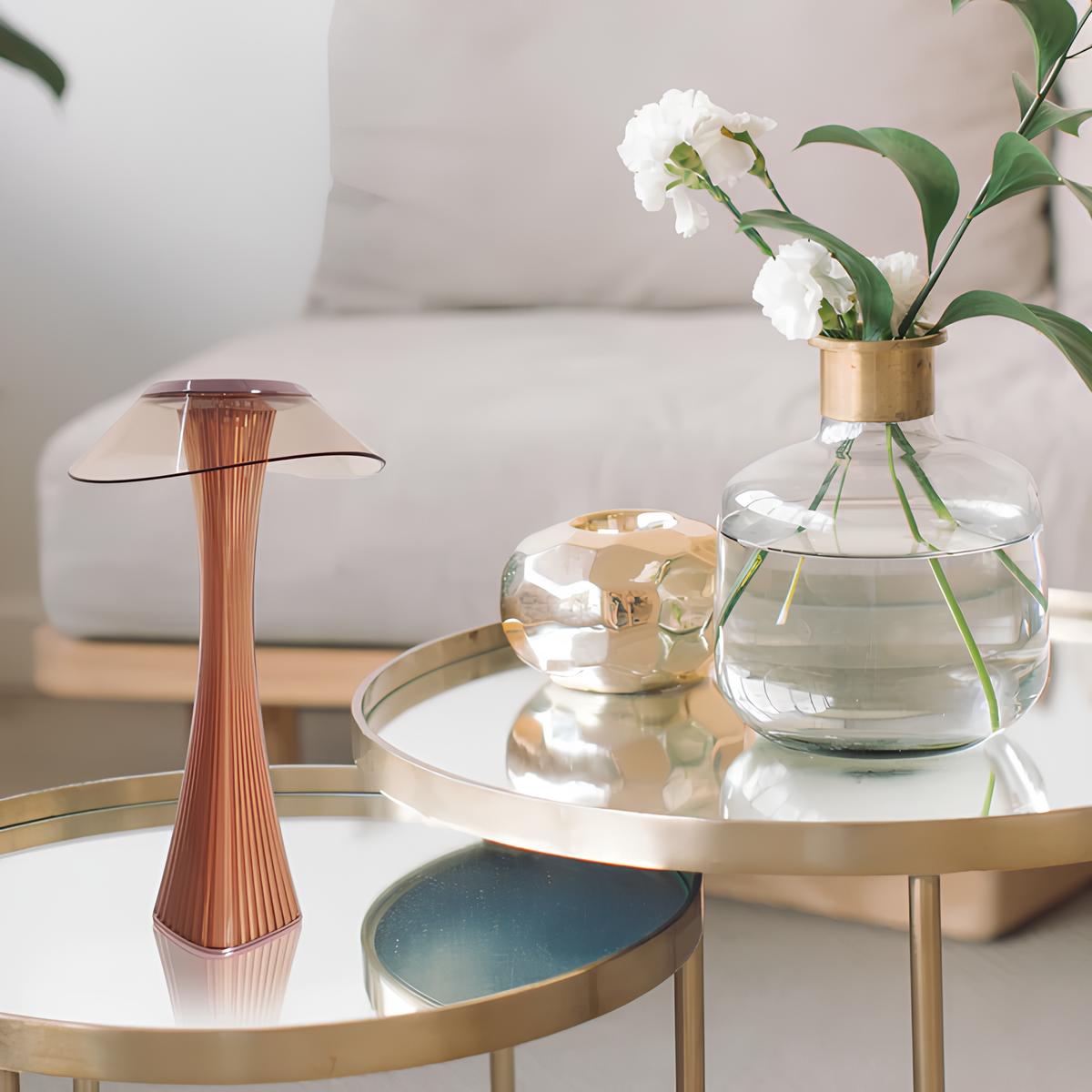 Cordless Table Lamp ABS | Rose Gold or Black, Curved Design | Rechargeable, 3-Colour Dimmable Light