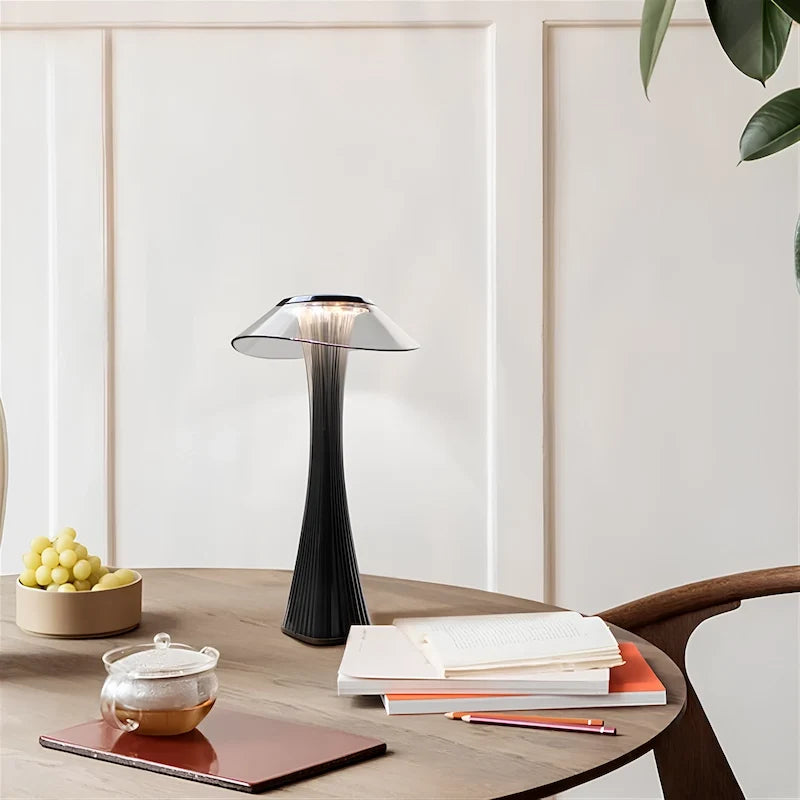 Cordless Table Lamp ABS | Rose Gold or Black, Curved Design | Rechargeable, 3-Colour Dimmable Light