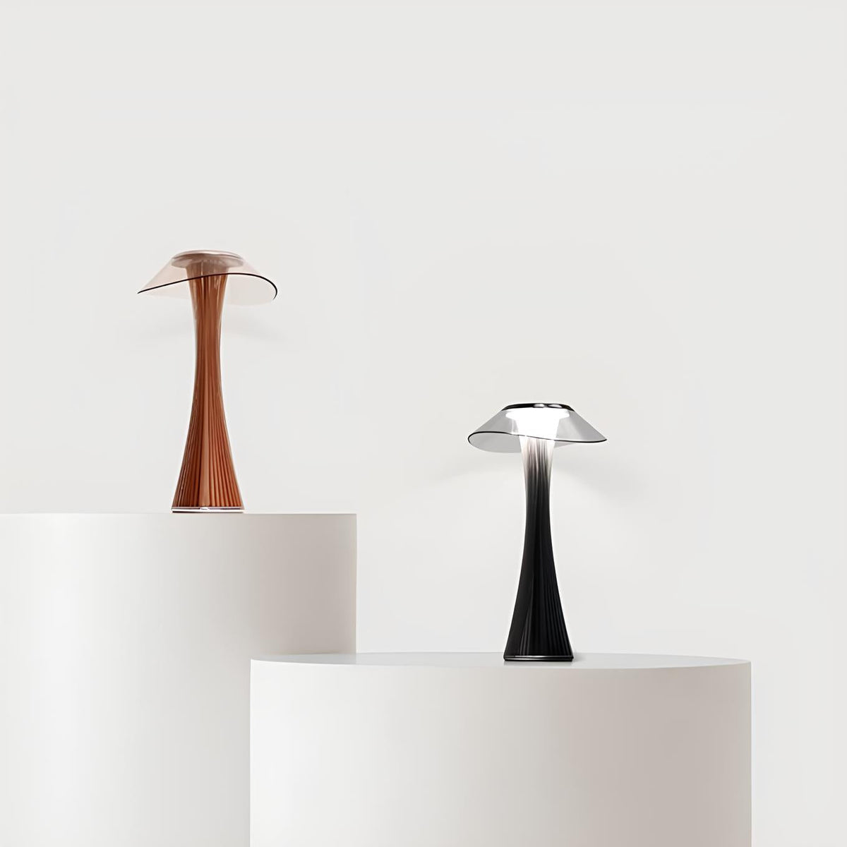 Cordless Table Lamp ABS | Rose Gold or Black, Curved Design | Rechargeable, 3-Colour Dimmable Light