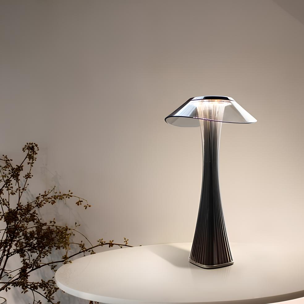 Cordless Table Lamp ABS | Rose Gold or Black, Curved Design | Rechargeable, 3-Colour Dimmable Light
