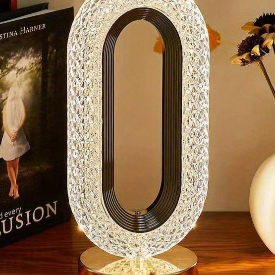 Crystal-Effect Table Lamp, Metal Base, 26 cm | Patterned Faceted Design | Rechargeable USB-C, Touch Dimmable, 3 Colour Modes