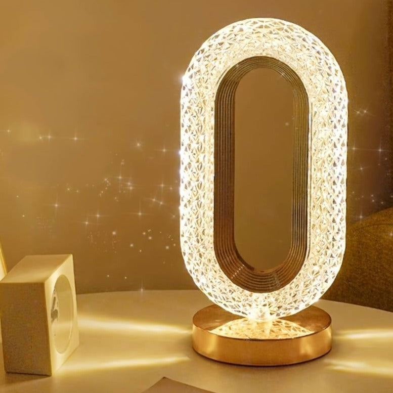 Crystal-Effect Table Lamp, Metal Base, 26 cm | Patterned Faceted Design | Rechargeable USB-C, Touch Dimmable, 3 Colour Modes