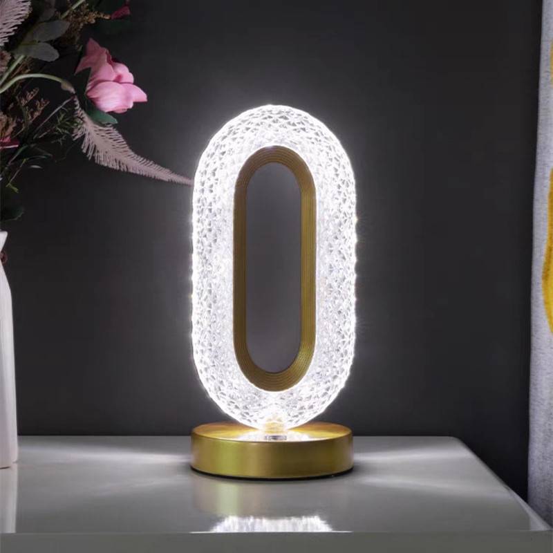 Crystal-Effect Table Lamp, Metal Base, 26 cm | Patterned Faceted Design | Rechargeable USB-C, Touch Dimmable, 3 Colour Modes