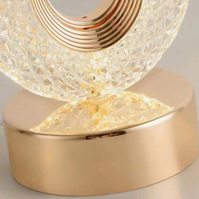 Crystal-Effect Table Lamp, Metal Base, 26 cm | Patterned Faceted Design | Rechargeable USB-C, Touch Dimmable, 3 Colour Modes