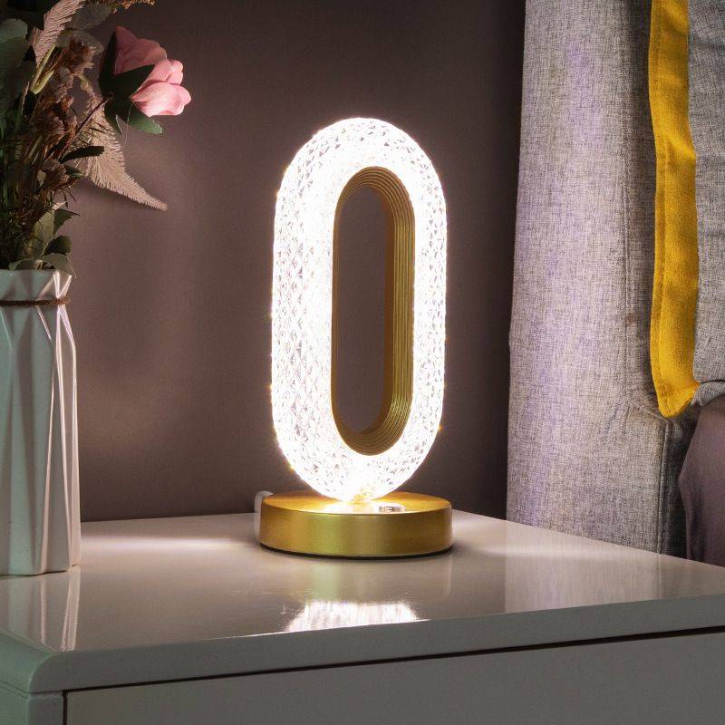 Crystal-Effect Table Lamp, Metal Base, 26 cm | Patterned Faceted Design | Rechargeable USB-C, Touch Dimmable, 3 Colour Modes