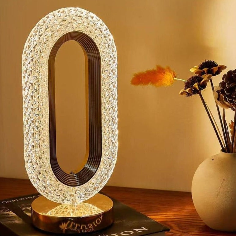 Crystal-Effect Table Lamp, Metal Base, 26 cm | Patterned Faceted Design | Rechargeable USB-C, Touch Dimmable, 3 Colour Modes