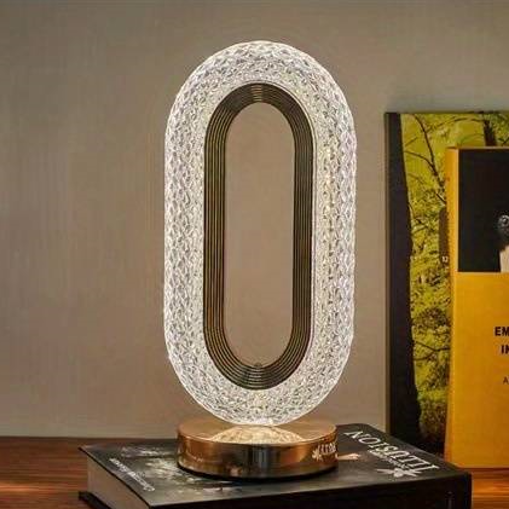 Crystal-Effect Table Lamp, Metal Base, 26 cm | Patterned Faceted Design | Rechargeable USB-C, Touch Dimmable, 3 Colour Modes