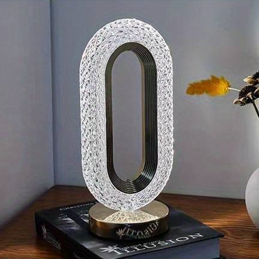Crystal-Effect Table Lamp, Metal Base, 26 cm | Patterned Faceted Design | Rechargeable USB-C, Touch Dimmable, 3 Colour Modes