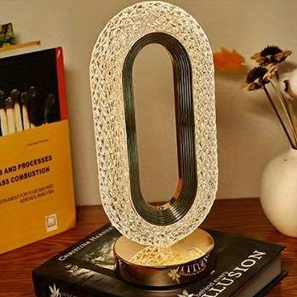 Crystal-Effect Table Lamp, Metal Base, 26 cm | Patterned Faceted Design | Rechargeable USB-C, Touch Dimmable, 3 Colour Modes