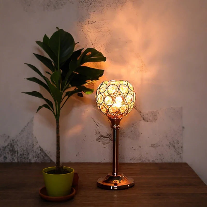 Crystal Sphere Candle Holder | Glass and Iron, Gold or Silver | Faceted Beads Reflect Candlelight, 3 Sizes or Set of 3